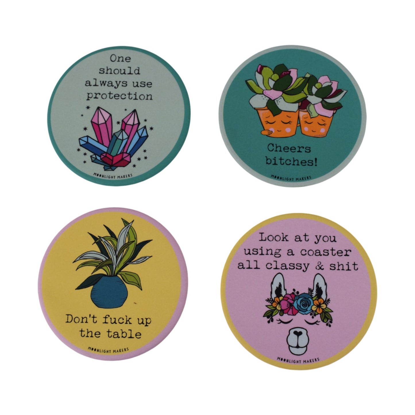 Moonlight Makers Funny Natural Cork Coasters – Set of 4