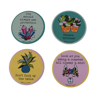 Moonlight Makers Funny Natural Cork Coasters – Set of 4