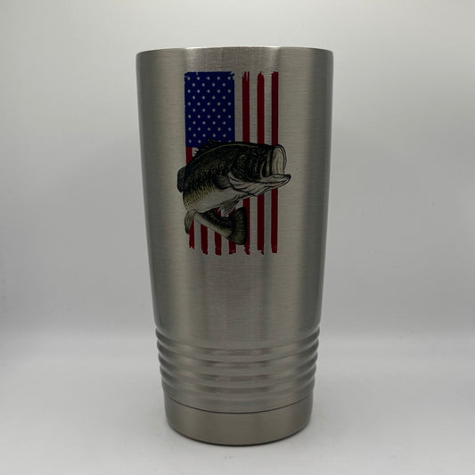 American Flag with Largemouth Bass – 20 oz Stainless Steel Tumbler