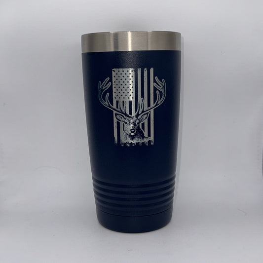 Buck with American Flag – 20 oz Navy Blue Tumbler