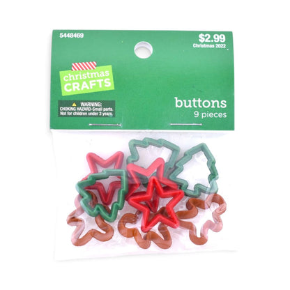 Christmas Craft Buttons, Mini Cookie Cutters, 9 Pieces