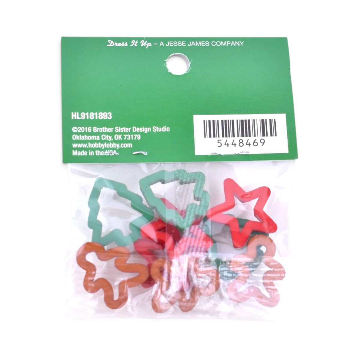Christmas Craft Buttons, Mini Cookie Cutters, 9 Pieces