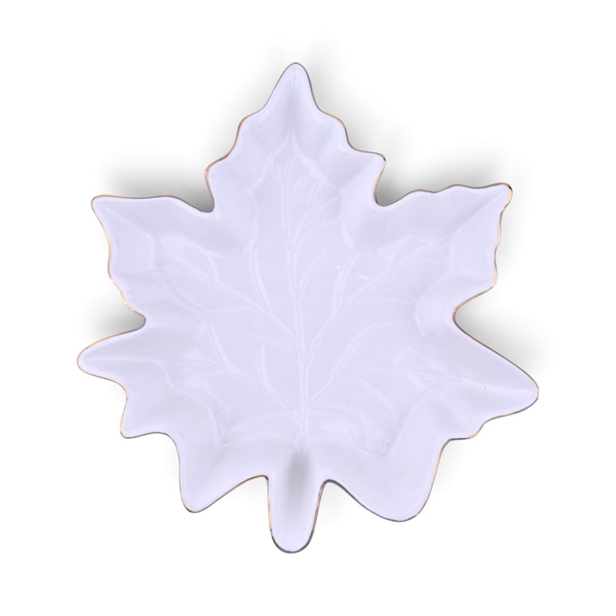 Maple Leaf Dish, White with Gold Trim