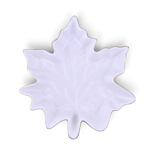 Maple Leaf Dish, White with Gold Trim