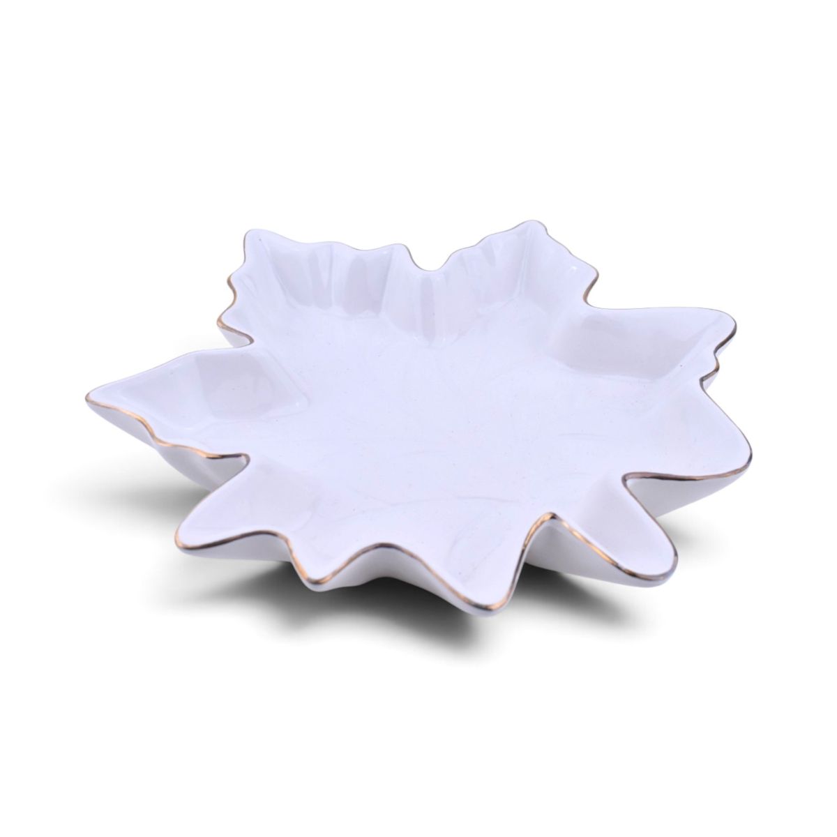 Maple Leaf Dish, White with Gold Trim