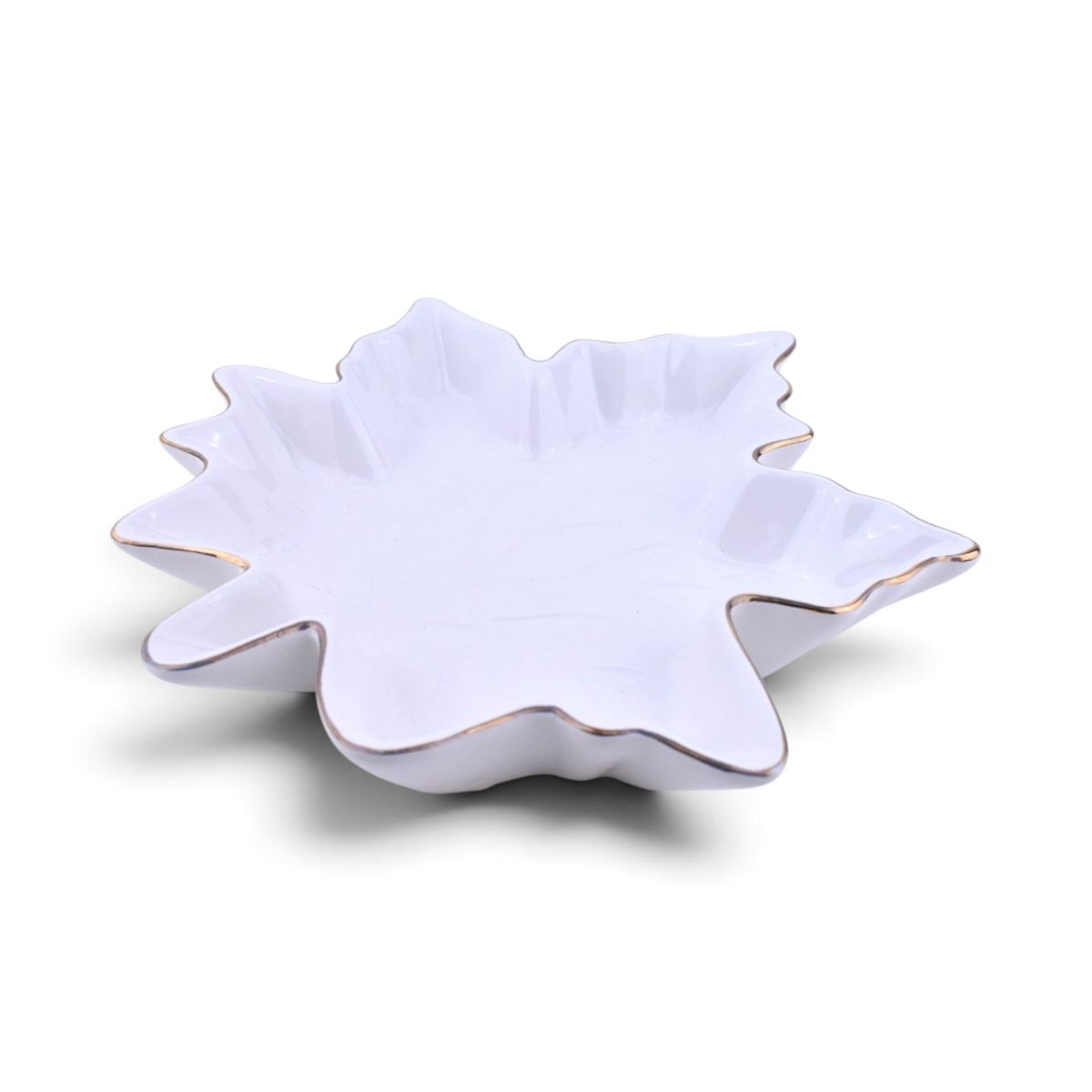 Maple Leaf Dish, White with Gold Trim