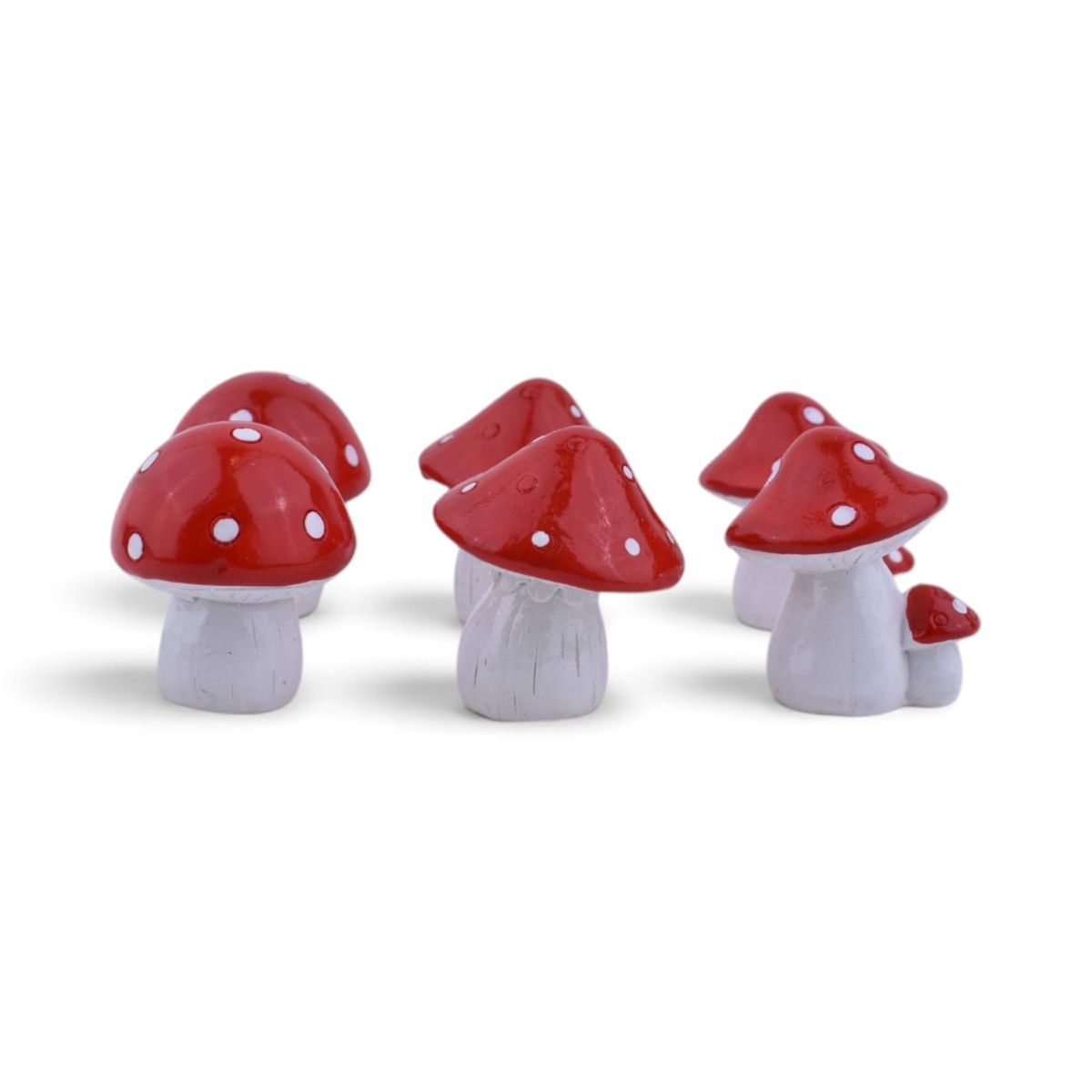 Mini Red Mushroom Figurines, 6 Piece Set