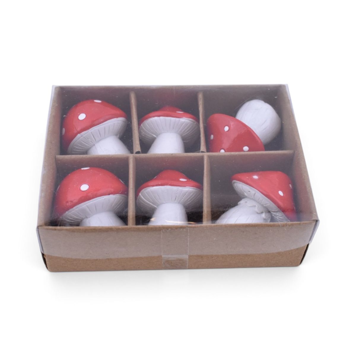 Mini Red Mushroom Figurines, 6 Piece Set