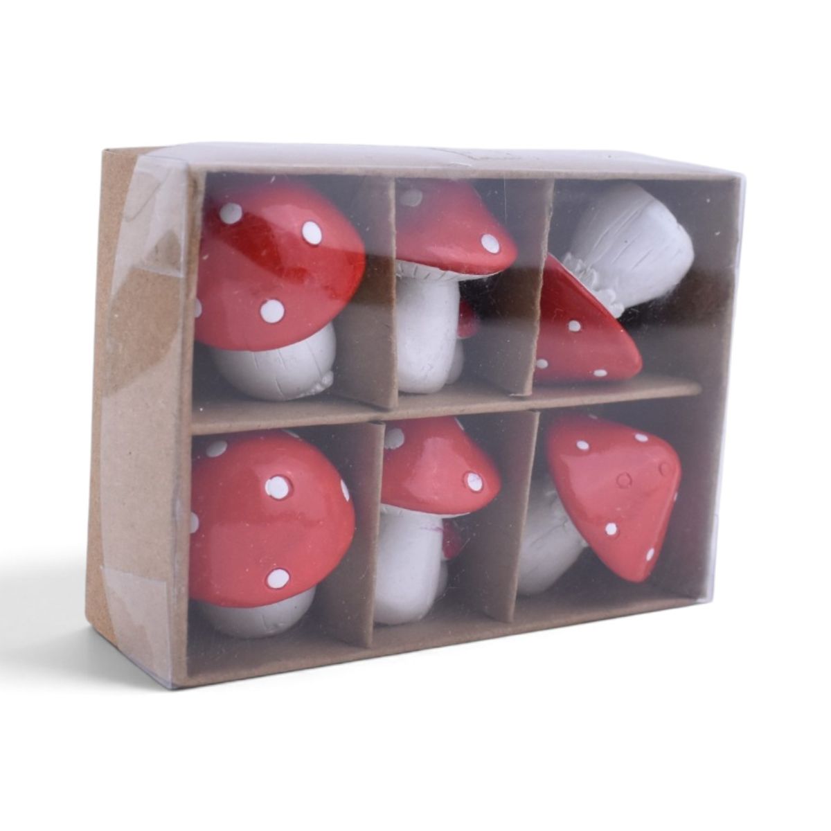 Mini Red Mushroom Figurines, 6 Piece Set