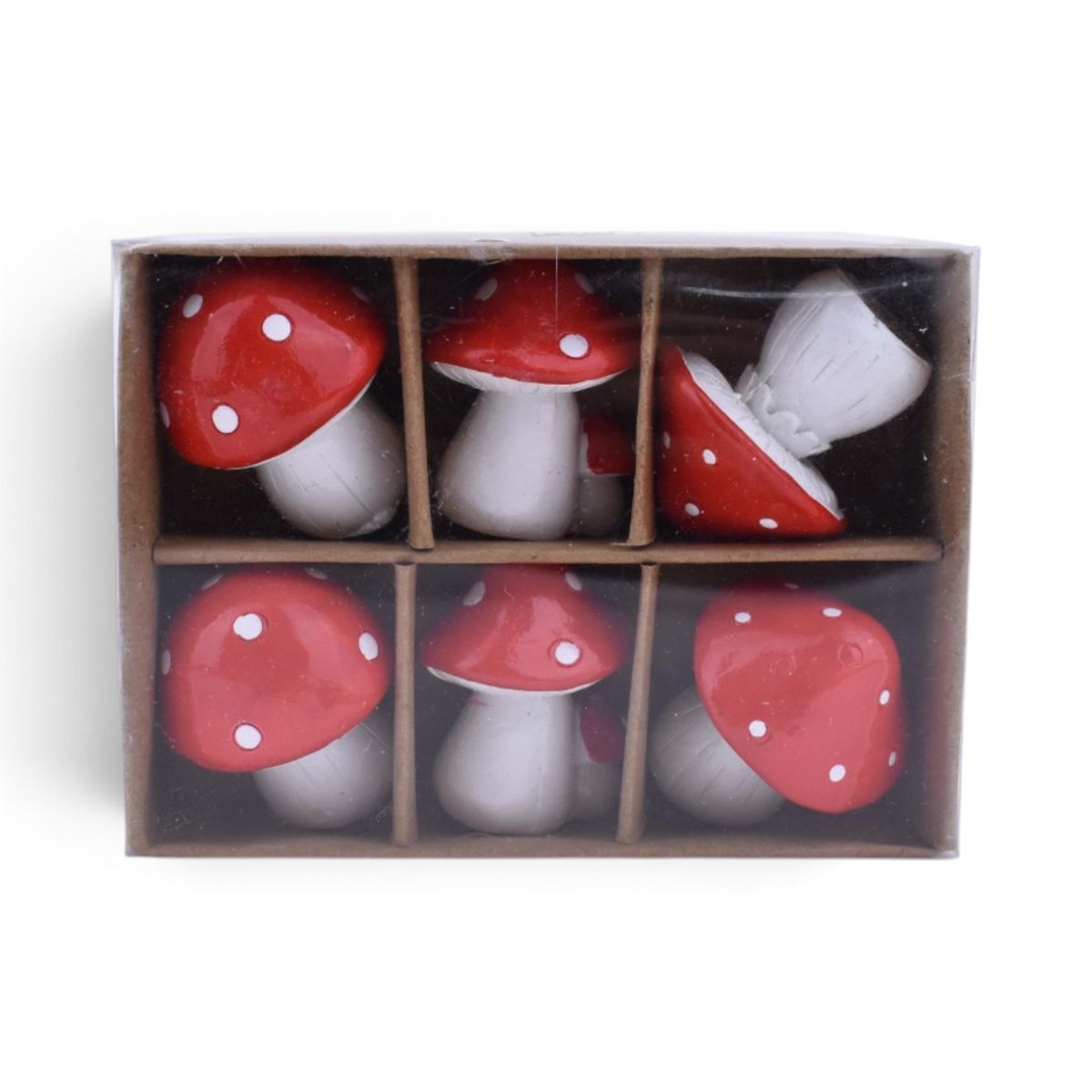 Mini Red Mushroom Figurines, 6 Piece Set