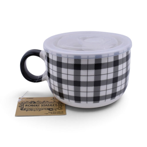 Plaid Soup Mug with Lid, 18.6oz