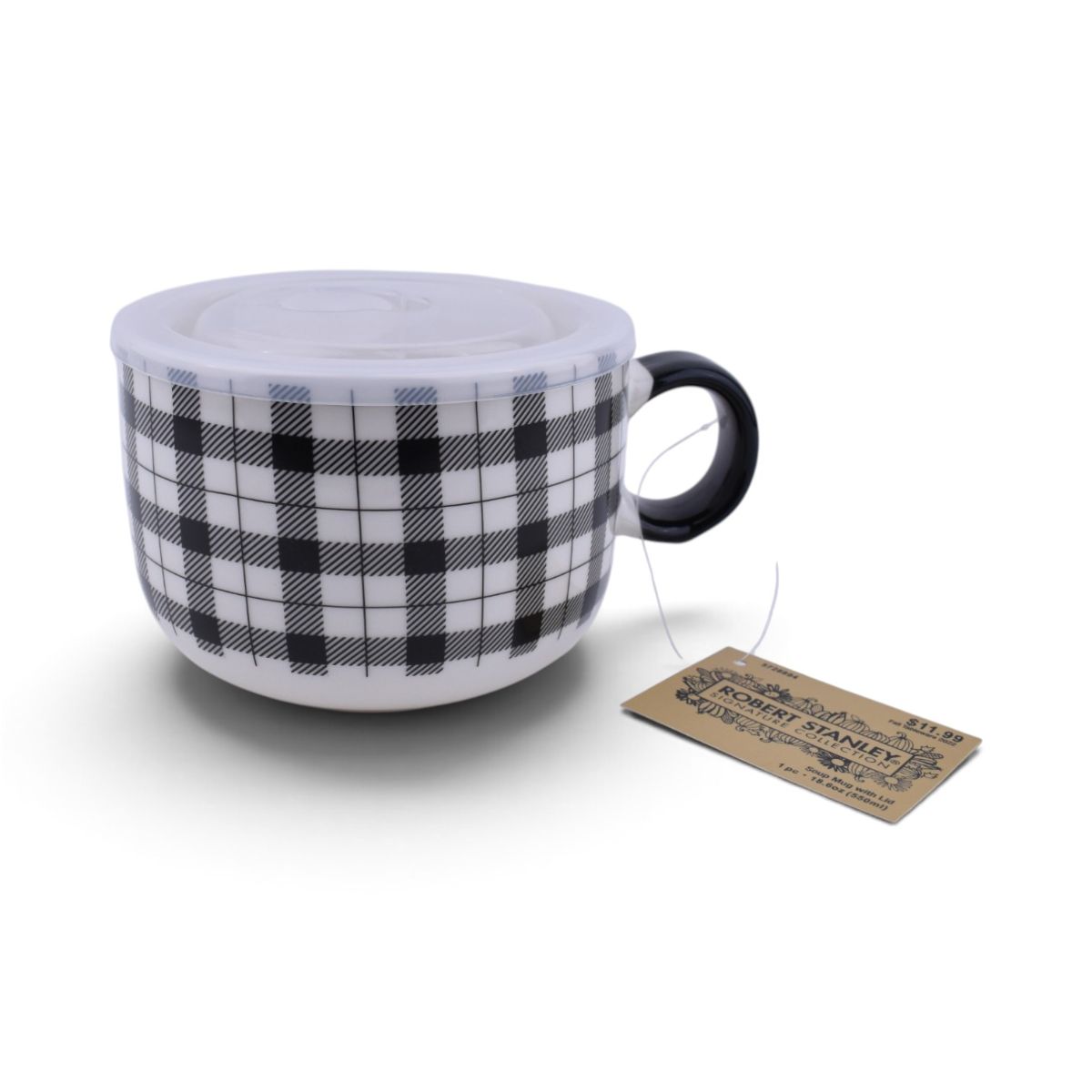 Plaid Soup Mug with Lid, 18.6oz