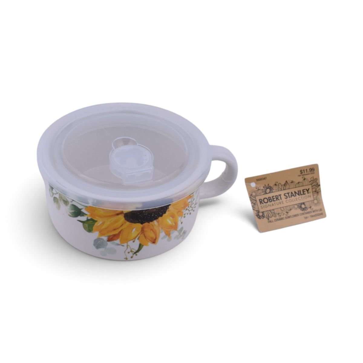 Sunflower Ceramic Soup Mug with Lid, 18oz