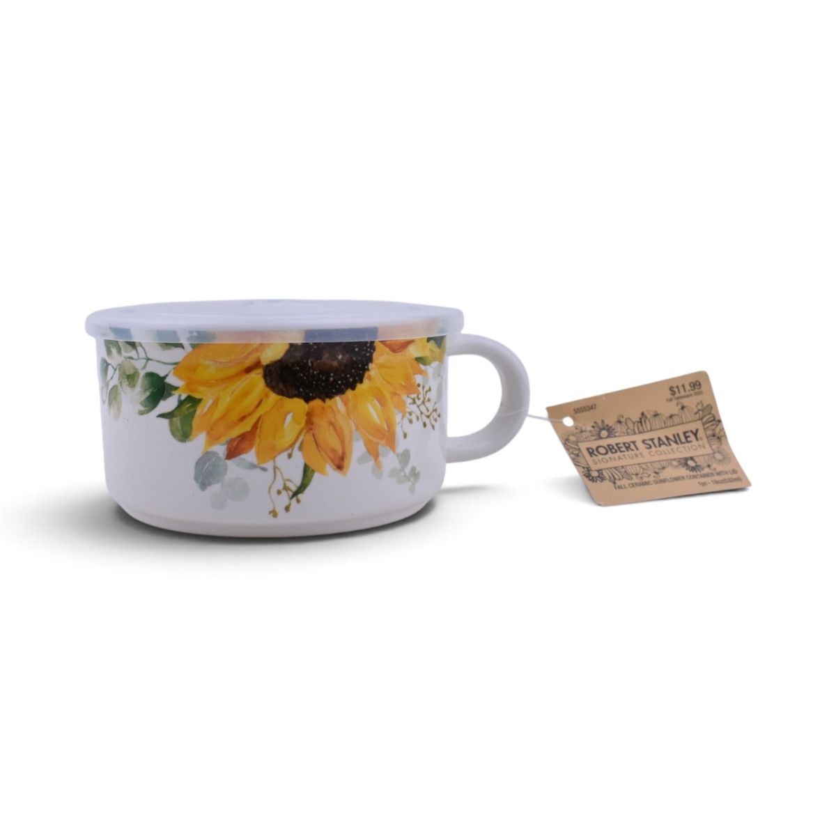 Sunflower Ceramic Soup Mug with Lid, 18oz