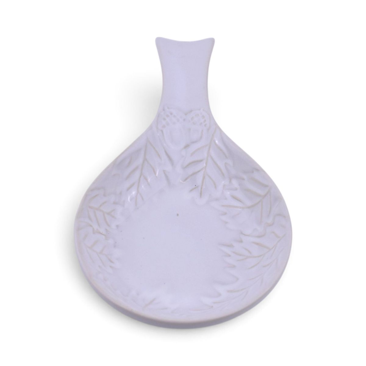 Ceramic Spoon Rest, White Leaf Design