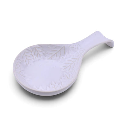 Ceramic Spoon Rest, White Leaf Design