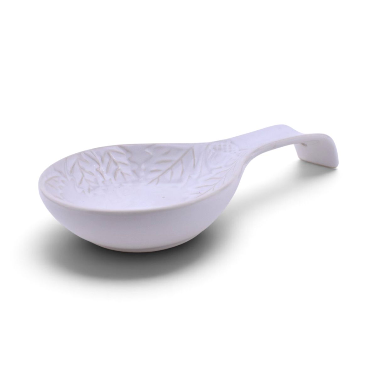Ceramic Spoon Rest, White Leaf Design