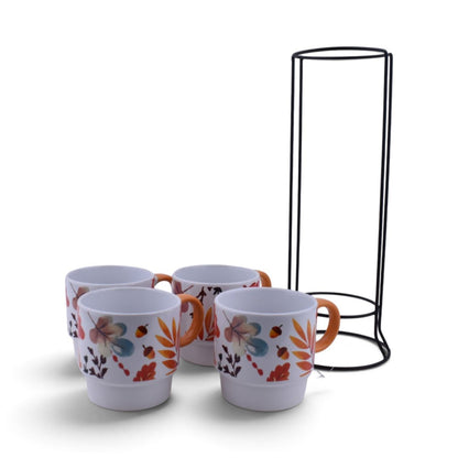 Fall Leaves Stackable Mug Set with Metal Stand
