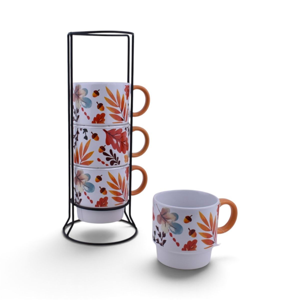 Fall Leaves Stackable Mug Set with Metal Stand