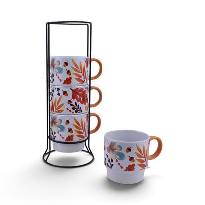 Fall Leaves Stackable Mug Set with Metal Stand