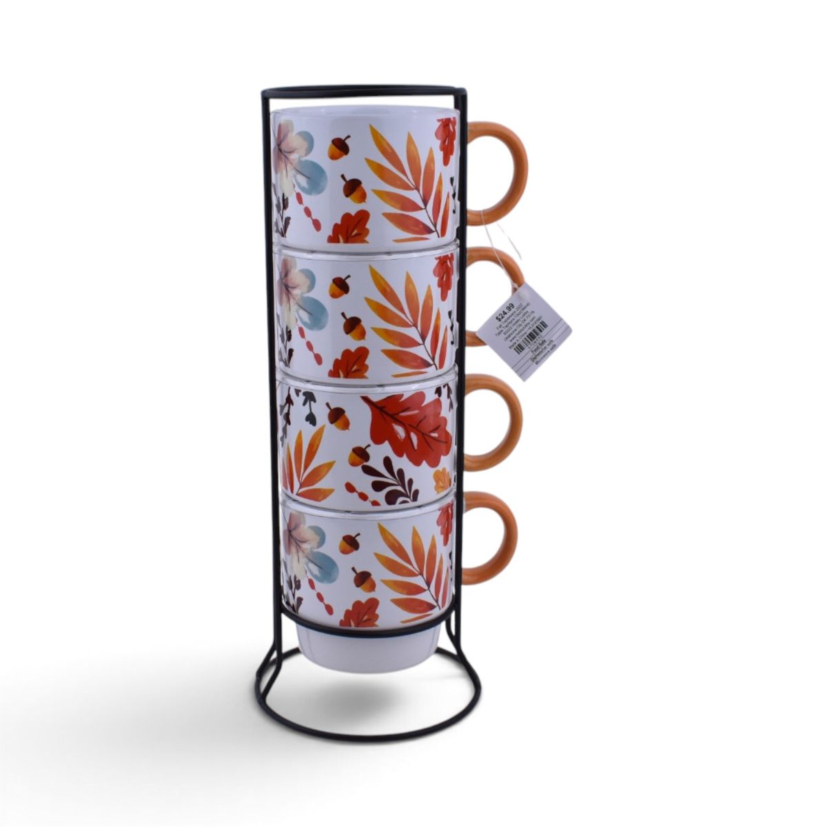 Fall Leaves Stackable Mug Set with Metal Stand