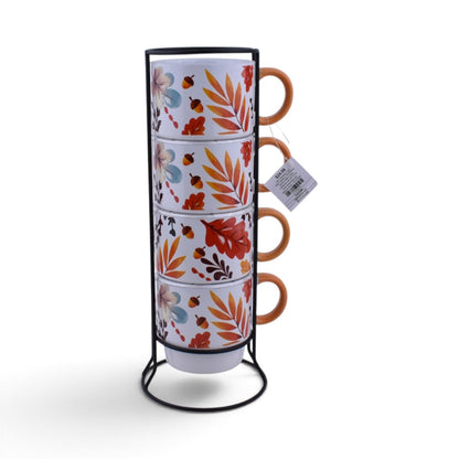 Fall Leaves Stackable Mug Set with Metal Stand