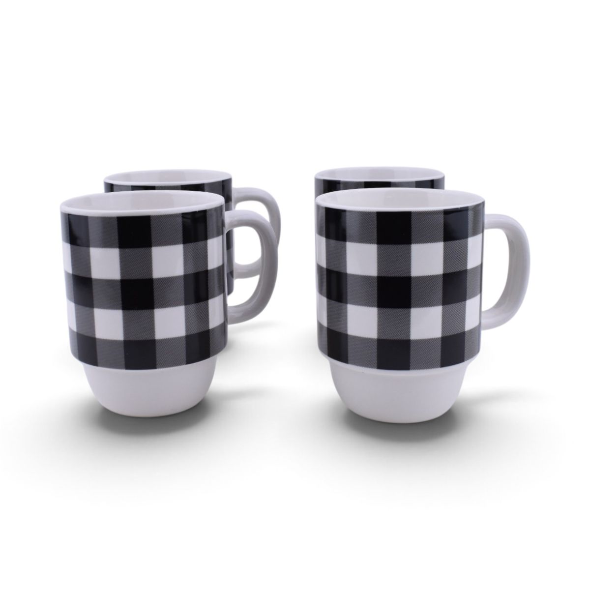 Buffalo Plaid Stacking Mug Set with Rack