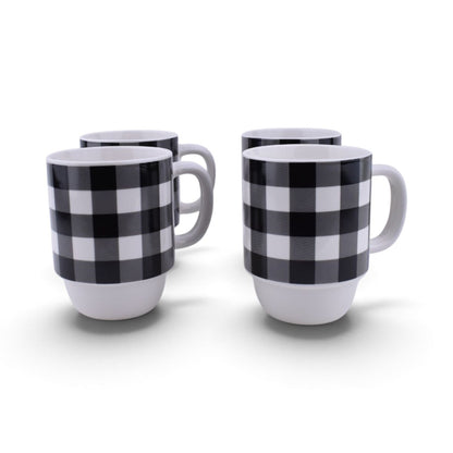 Buffalo Plaid Stacking Mug Set with Rack