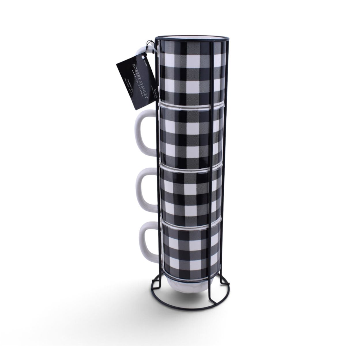 Buffalo Plaid Stacking Mug Set with Rack