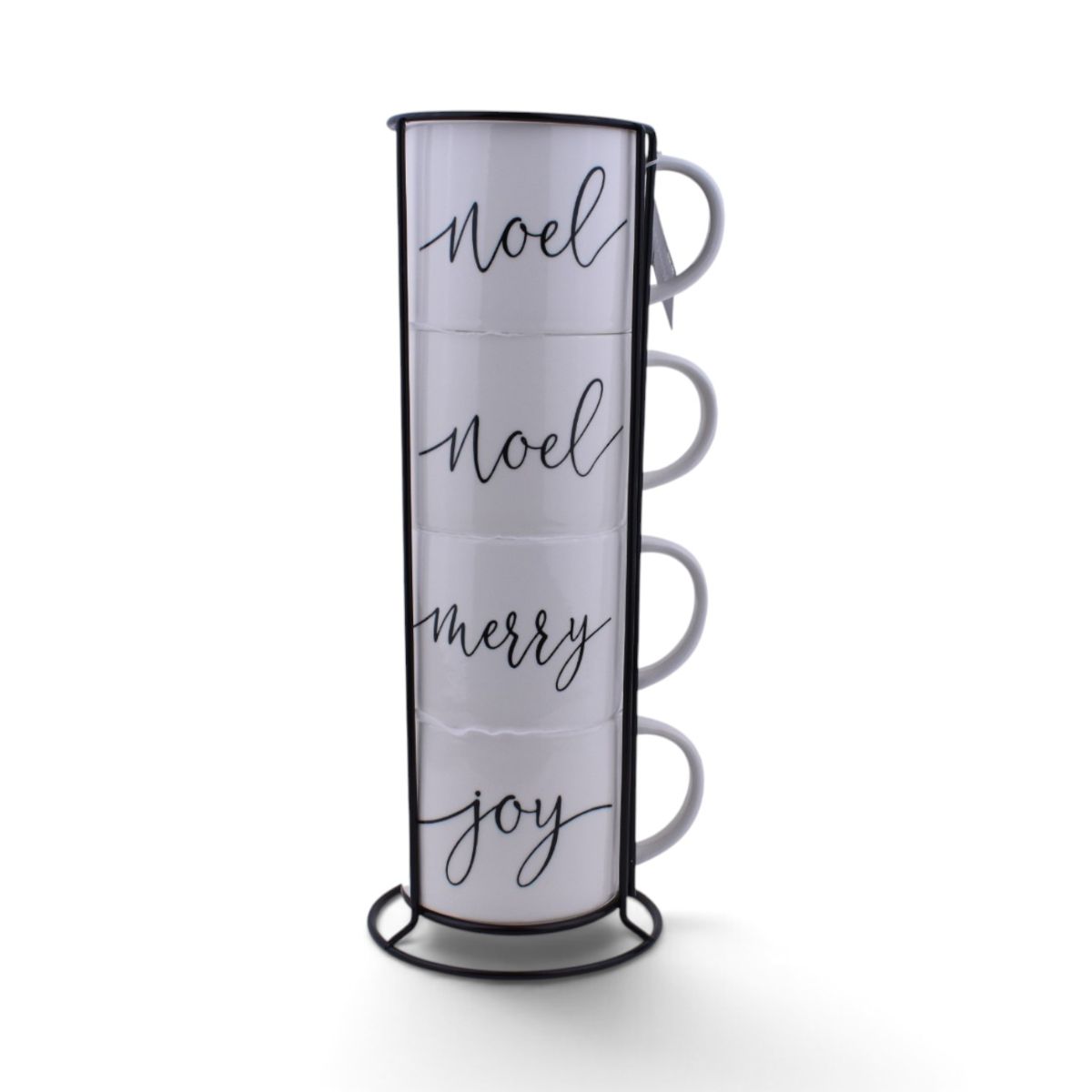 Christmas Stackable Mug Set with Metal Rack