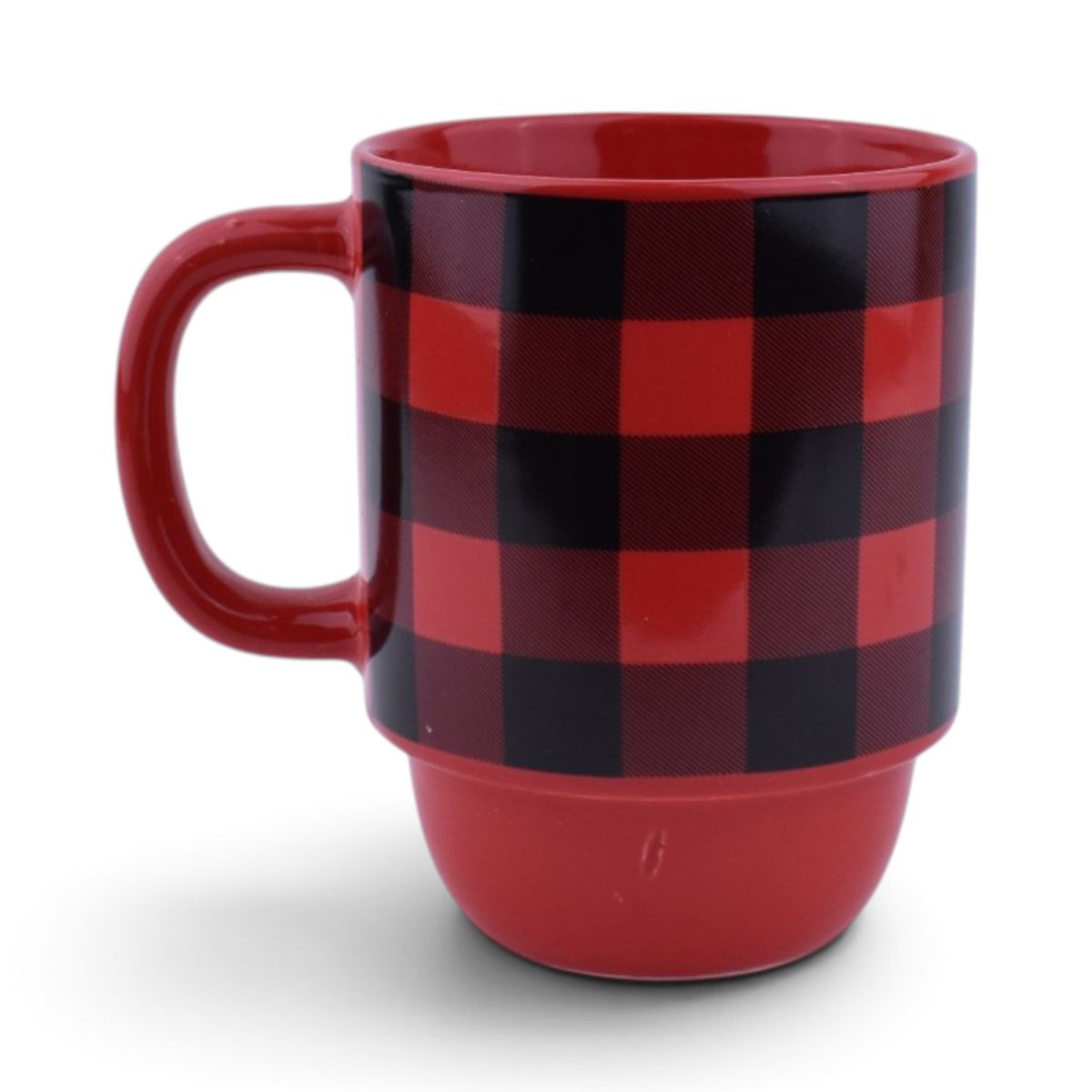 Red Buffalo Plaid Stackable Mug Set with Metal Rack