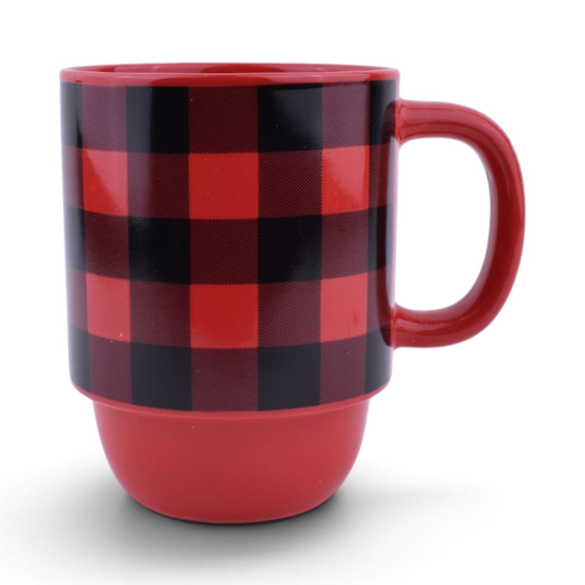 Red Buffalo Plaid Stackable Mug Set with Metal Rack