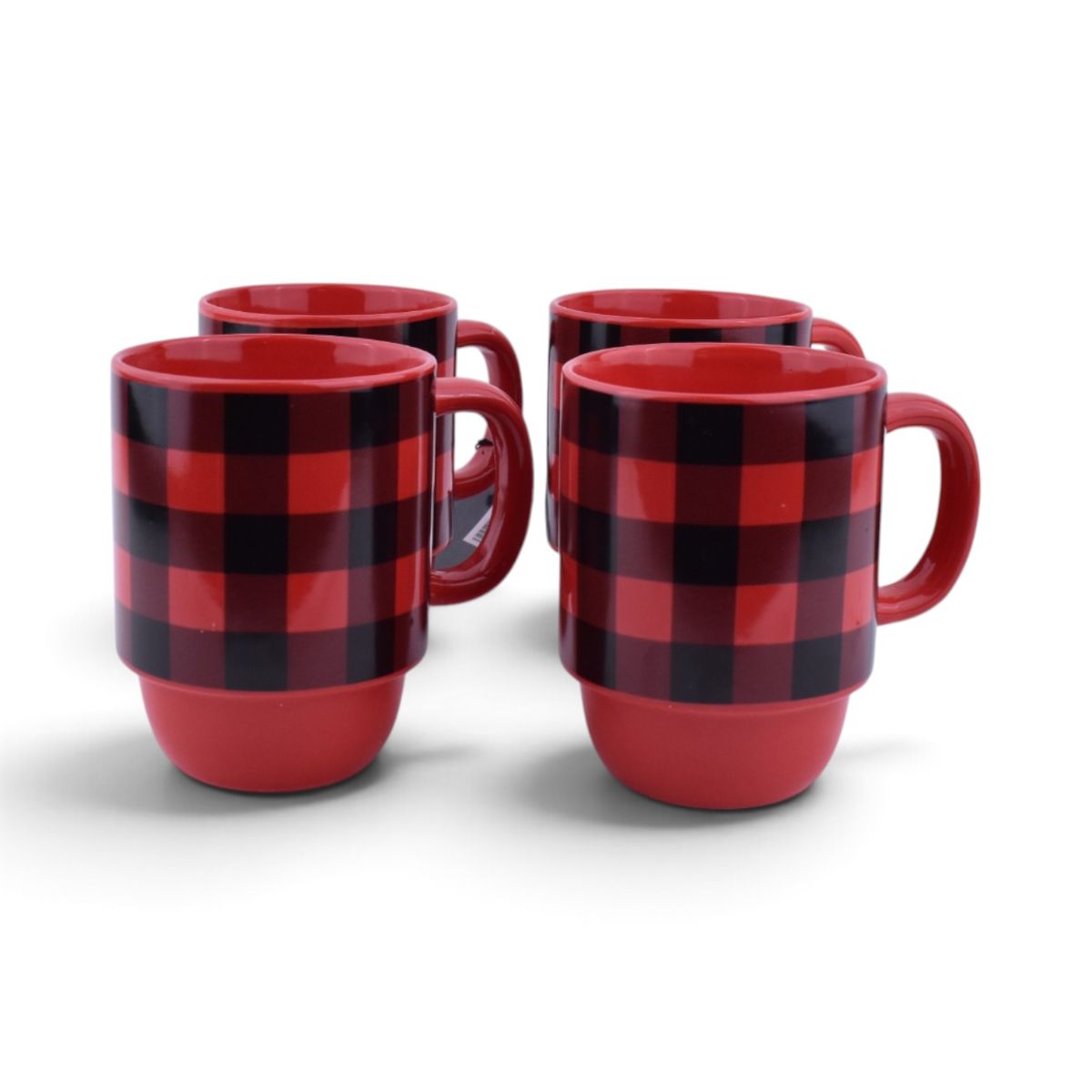Red Buffalo Plaid Stackable Mug Set with Metal Rack