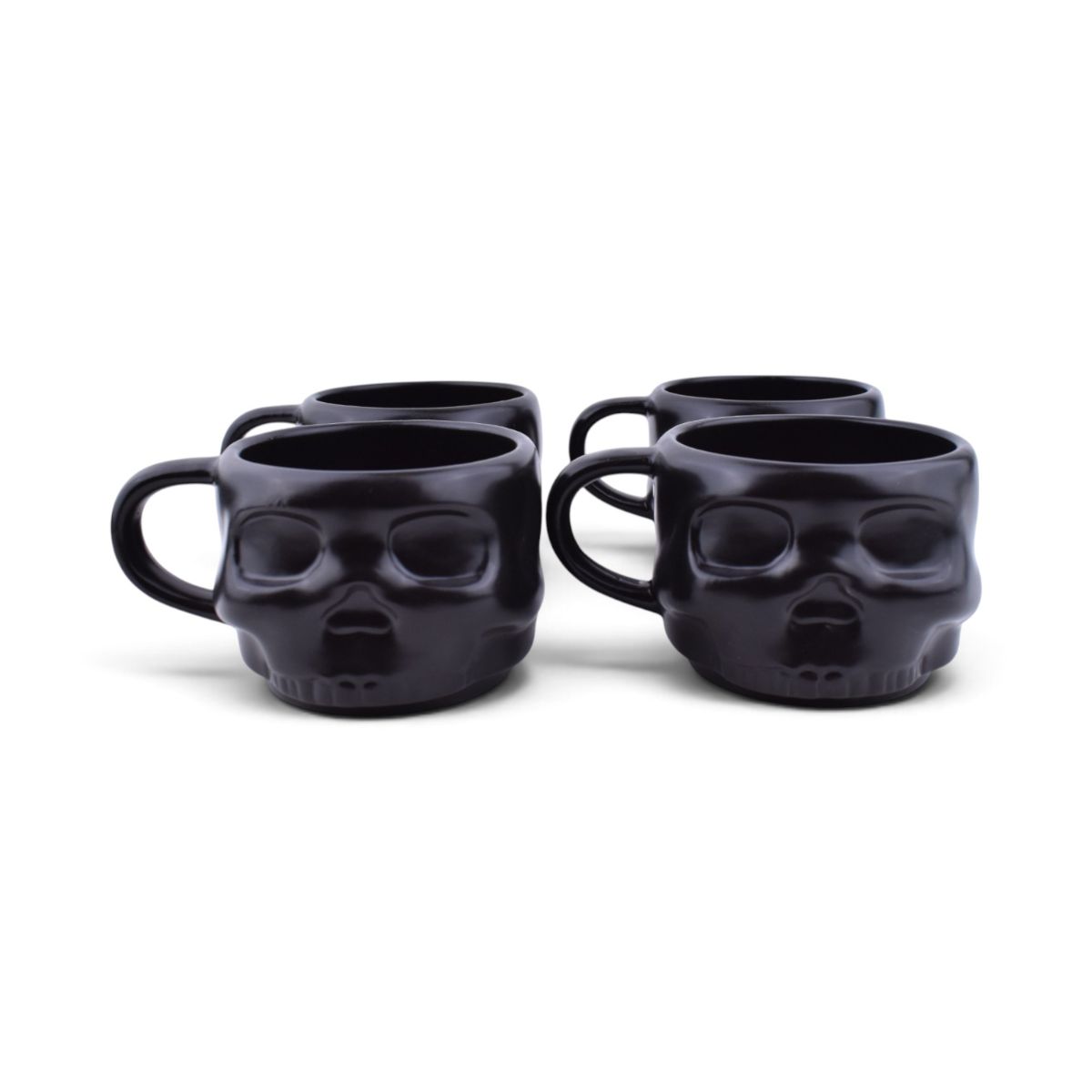 Black Skull Stacking Mugs with Metal Rack