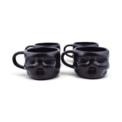 Black Skull Stacking Mugs with Metal Rack