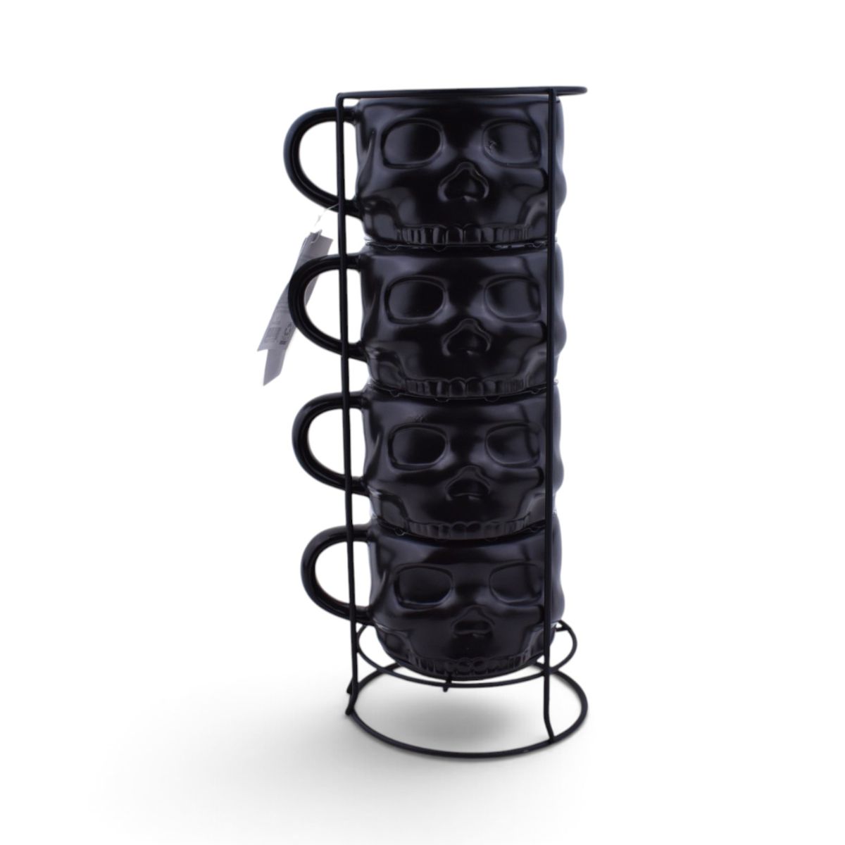 Black Skull Stacking Mugs with Metal Rack