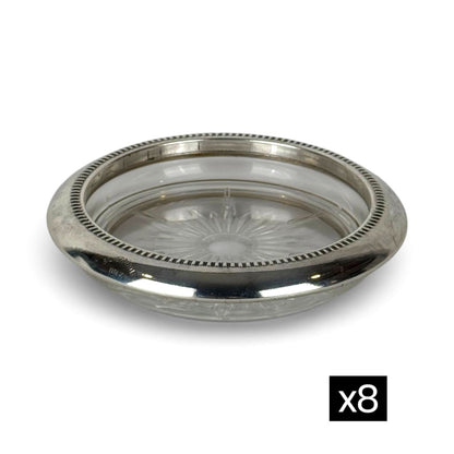 Leonard Silverplate and Glass Coasters, Set of 8