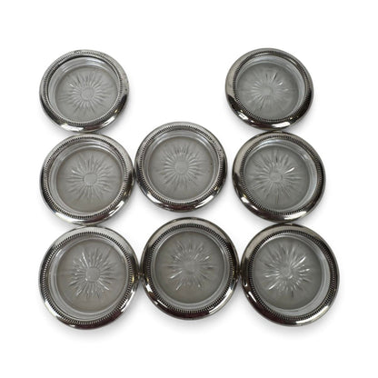 Leonard Silverplate and Glass Coasters, Set of 8