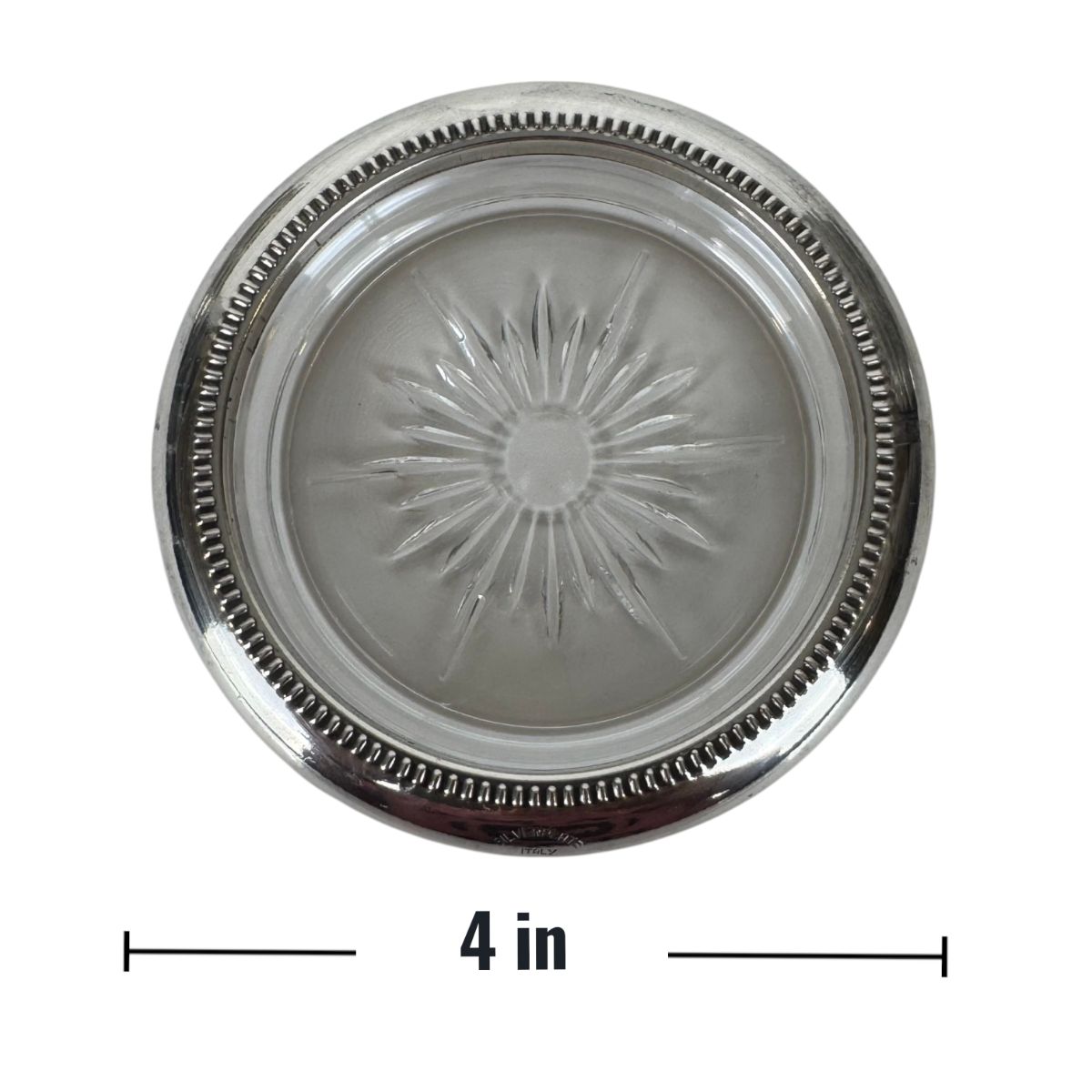 Leonard Silverplate and Glass Coasters, Set of 8