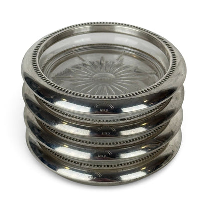Leonard Silverplate and Glass Coasters, Set of 8