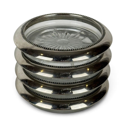 Leonard Silverplate and Glass Coasters, Set of 8