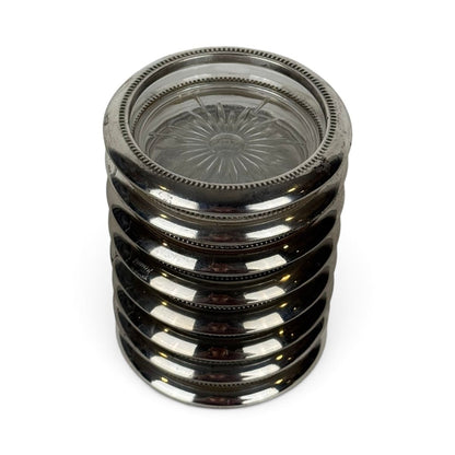 Leonard Silverplate and Glass Coasters, Set of 8