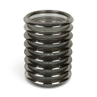 Leonard Silverplate and Glass Coasters, Set of 8
