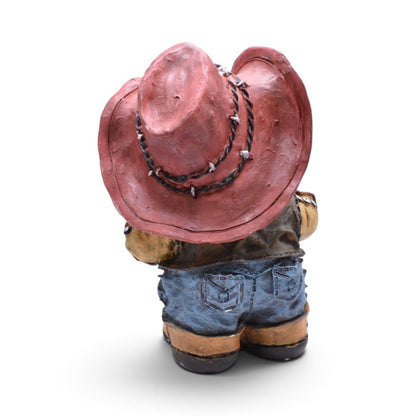 Cowboy Teddy Bear Figurine with Red Hat and Bottle