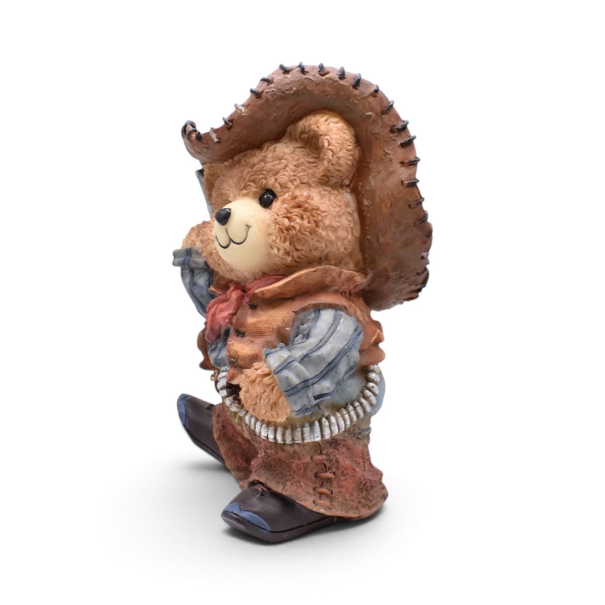 Cowboy Teddy Bear Figurine with Brown Hat