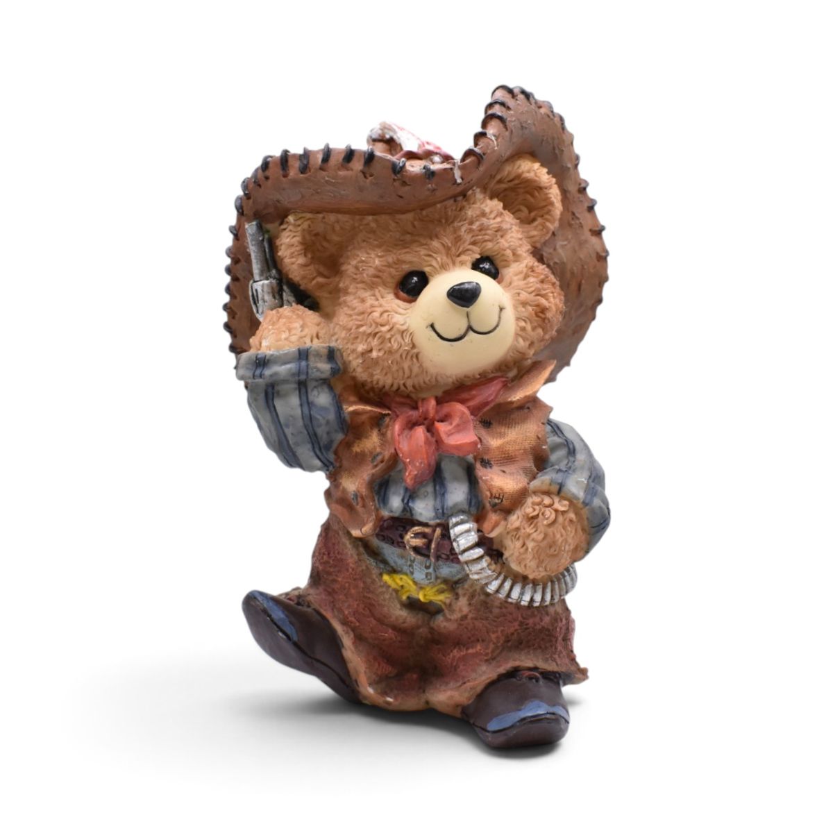Cowboy Teddy Bear Figurine with Brown Hat