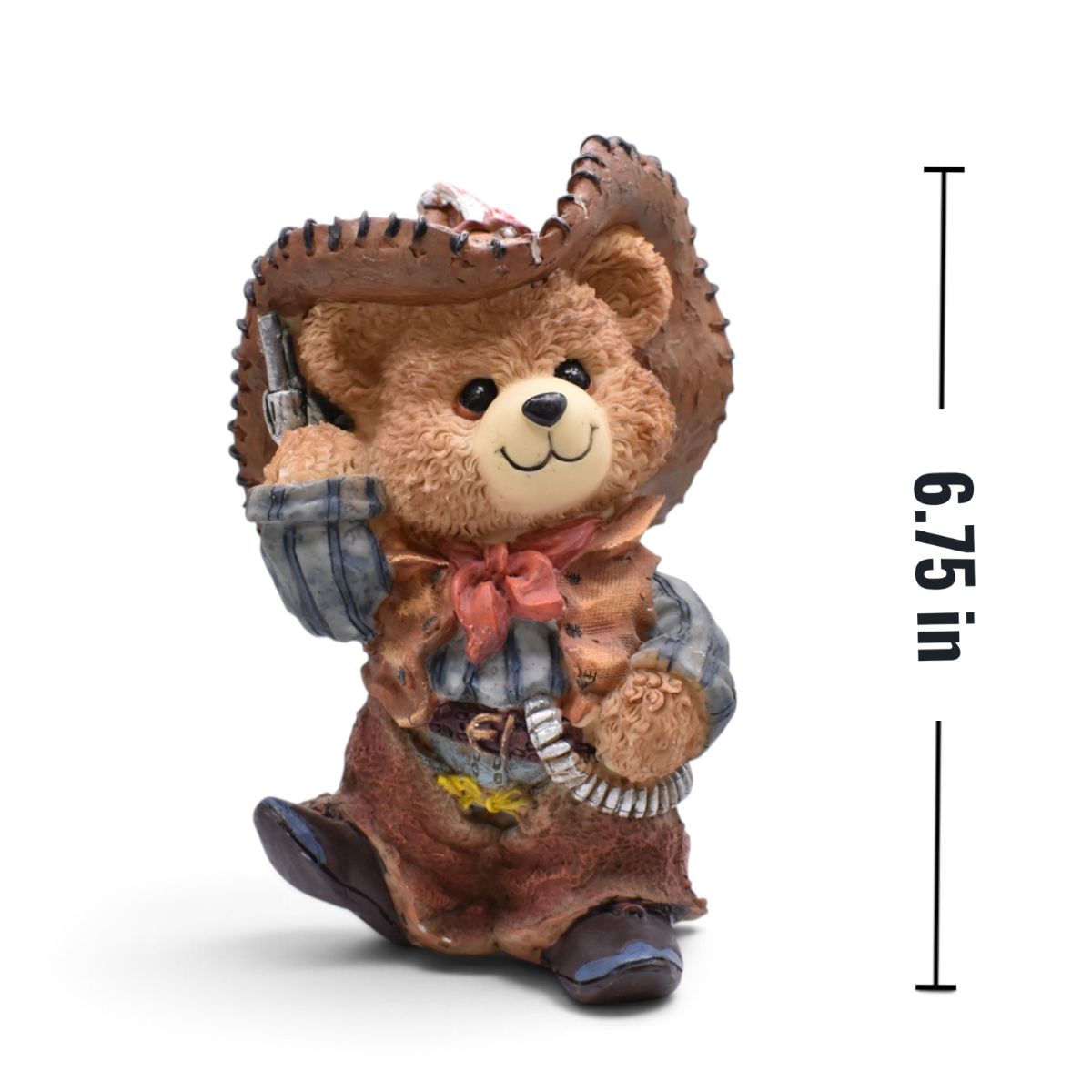 Cowboy Teddy Bear Figurine with Brown Hat
