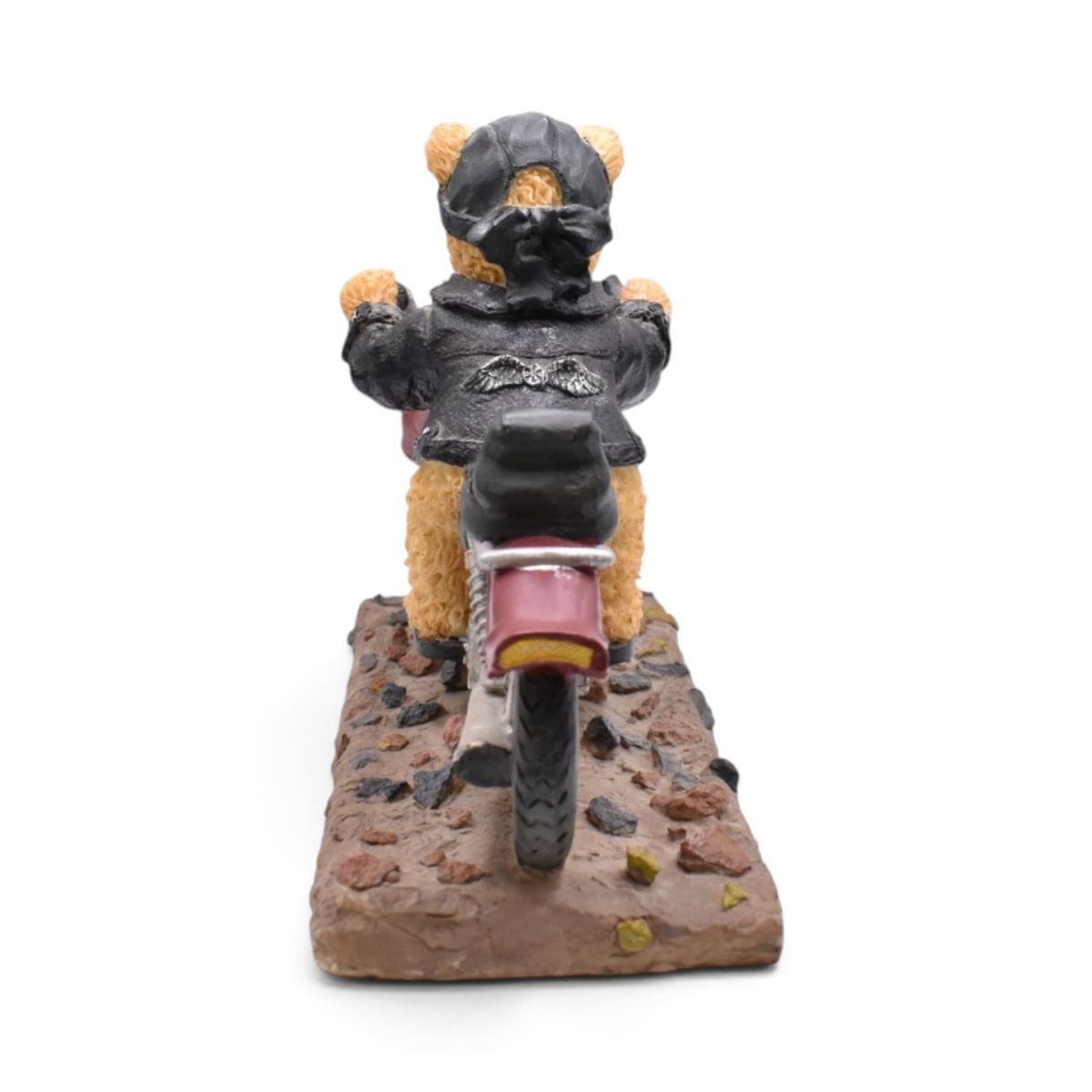 Teddy Bear Biker Motorcycle Figurine on Cobblestone Base