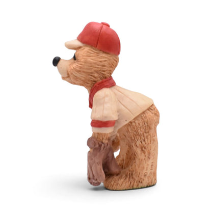 Vintage Baseball Bear Figurine with Red Cap and Mitt