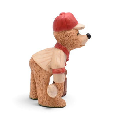Vintage Baseball Bear Figurine with Red Cap and Mitt